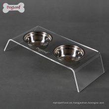 Comedero de comida doble de acero inoxidable para perros y gatos con soporte transparente